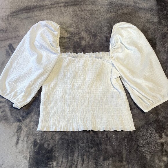 ZARA White Puffy Blouse Long Sleeve Top Medium - Picture 1 of 3